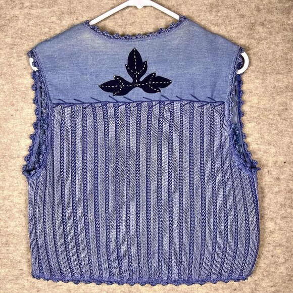 VTG Sandy Starkman Quilted Blue Patchwork Grandmacore Knit Vest Women’s Sz Small - Picture 3 of 16